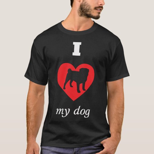 Pug - Ik hou van mijn hond T-shirt (Voorkant)