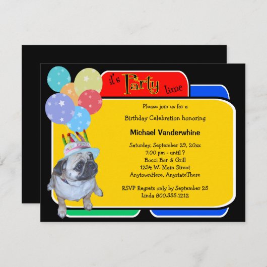 Pug in a Birthday Pet Birthday Barker Kaart (Voorkant / Achterkant)