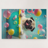 Pug in Bathtub met bubbels Legpuzzel (Horizontaal)
