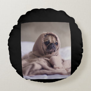 Pug in Blanket Cute Pug Hondenliefhebber Gift Rond Kussen