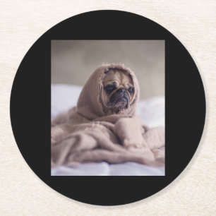 Pug in Blanket Cute Pug Hondenliefhebber Gift Ronde Kartonnen Onderzetter