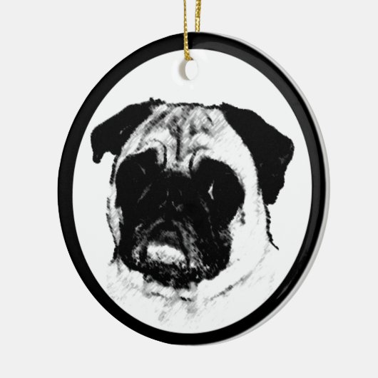 Pug in Circle Keramisch Ornament (Links)