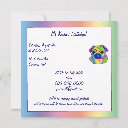 Pug in Colors Birthday Kaart (Achterkant)