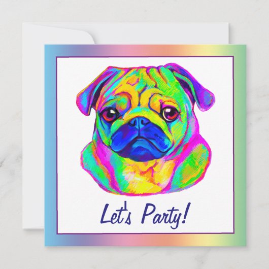 Pug in Colors Birthday Kaart (Voorkant)