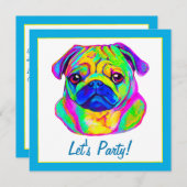 Pug in Colors Birthday Kaart (Voorkant / Achterkant)