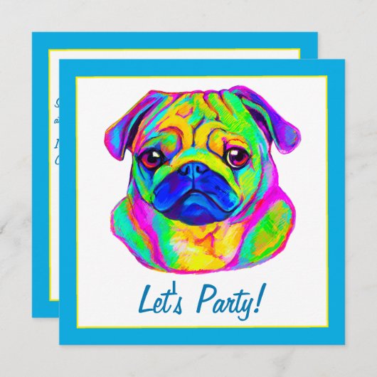 Pug in Colors Birthday Kaart (Voorkant / Achterkant)