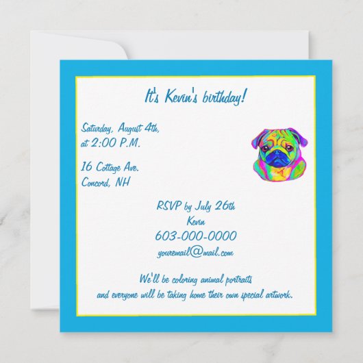 Pug in Colors Birthday Kaart (Achterkant)