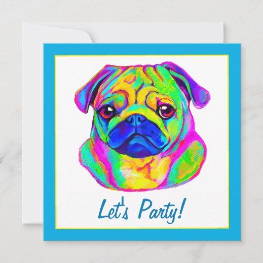 Pug in Colors Birthday Kaart (Voorkant)