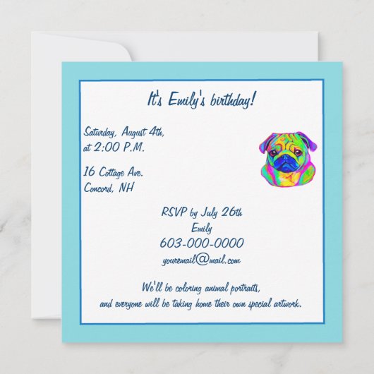 Pug in Colors Birthday Kaart (Achterkant)
