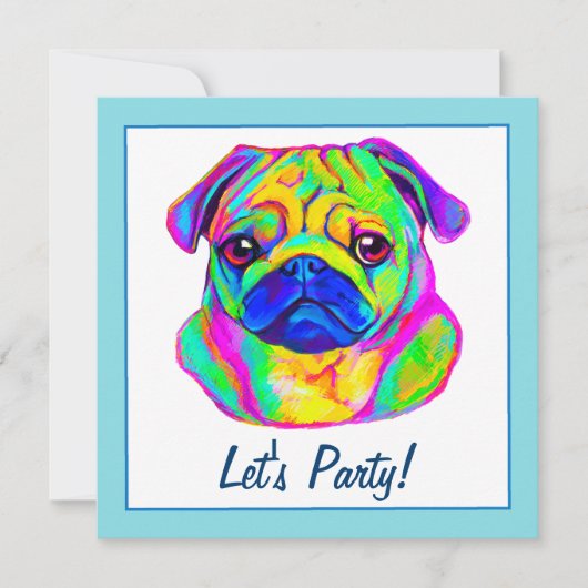 Pug in Colors Birthday Kaart (Voorkant)