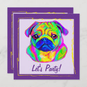 Pug in Colors Birthday Kaart (Voorkant / Achterkant)