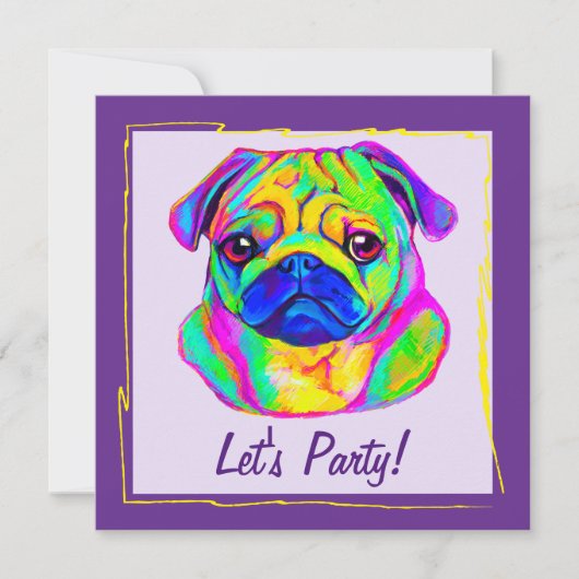 Pug in Colors Birthday Kaart (Voorkant)