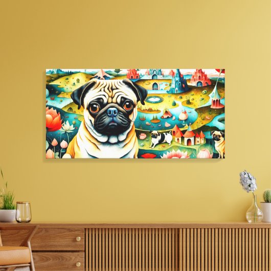 Pug In De Tuin Van Aardse Lusten Canvas Afdruk (Insitu (Woonkamer))