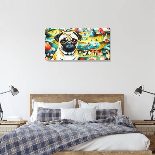 Pug In De Tuin Van Aardse Lusten Canvas Afdruk (Insitu (Slaapkamer))