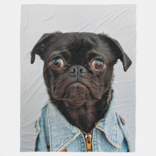 PUG in DENIM Fleece Deken (Voorkant)