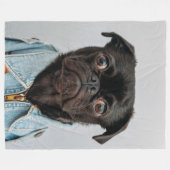 PUG in DENIM Fleece Deken (Voorkant (Horizontaal))