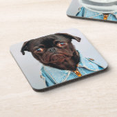 Pug in Denim Jackey Cute Schattig Dog Puppy Bier Onderzetter (Linkerzijde)