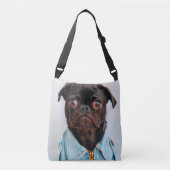 Pug in Denim Jackey Cute Schattig Dog Puppy Crossbody Tas (Voorkant)