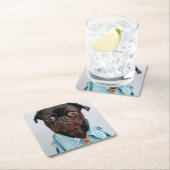Pug in Denim Jackey Cute Schattig Dog Puppy Kartonnen Onderzetters (Insitu)