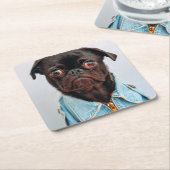 Pug in Denim Jackey Cute Schattig Dog Puppy Kartonnen Onderzetters (Schuin)