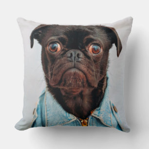 Pug in Denim Jackey Cute Schattig Dog Puppy Kussen
