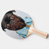 Pug in Denim Jackey Cute Schattig Dog Puppy Tafeltennisbatje (Zijkant)