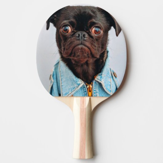 Pug in Denim Jackey Cute Schattig Dog Puppy Tafeltennisbatje (Voorkant)