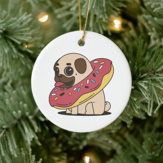 Pug In Donut Keramisch Ornament (Boom)