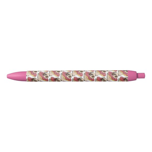 Pug in donut zwarte inkt pen (Voorkant)