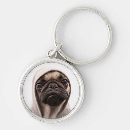 Pug in een hodie sleutelhanger (Voorkant)