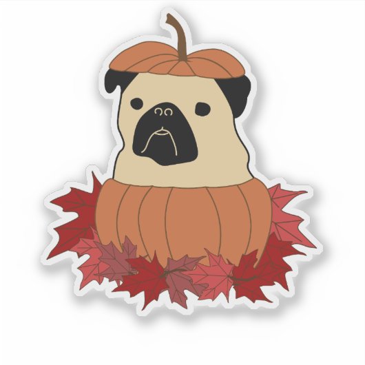 Pug in een pompoen sticker (Voorkant)