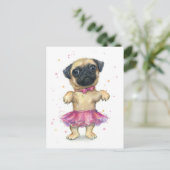 Pug in een Tutu Cute Puppy Painting Briefkaart (Staand voorkant)