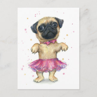 Pug in een Tutu Cute Puppy Painting Briefkaart