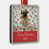 Pug-in-hand gekleurde kerstConfetti Metalen Ornament (Rechts)