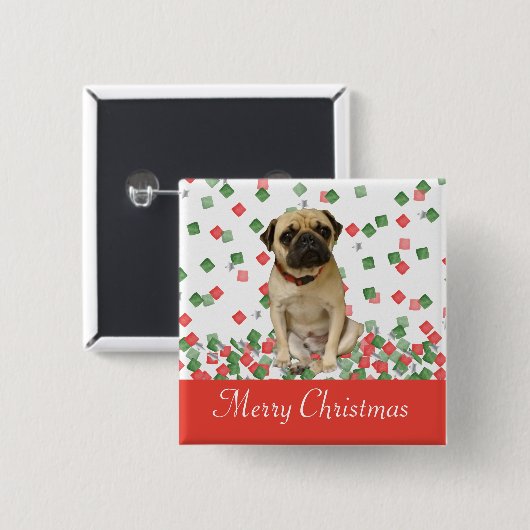 Pug-in-hand gekleurde kerstConfetti Vierkante Button 5,1 Cm (Voorkant /achterkant)