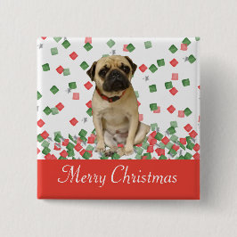Pug-in-hand gekleurde kerstConfetti Vierkante Button 5,1 Cm