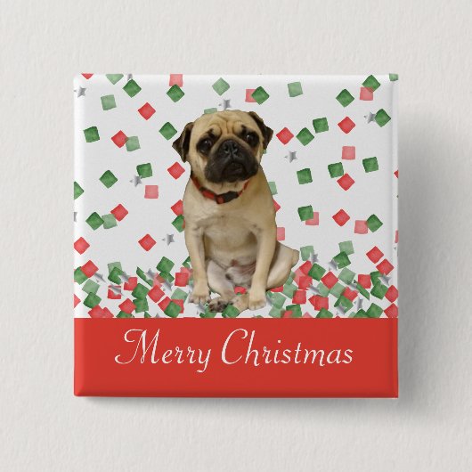 Pug-in-hand gekleurde kerstConfetti Vierkante Button 5,1 Cm (Voorkant)
