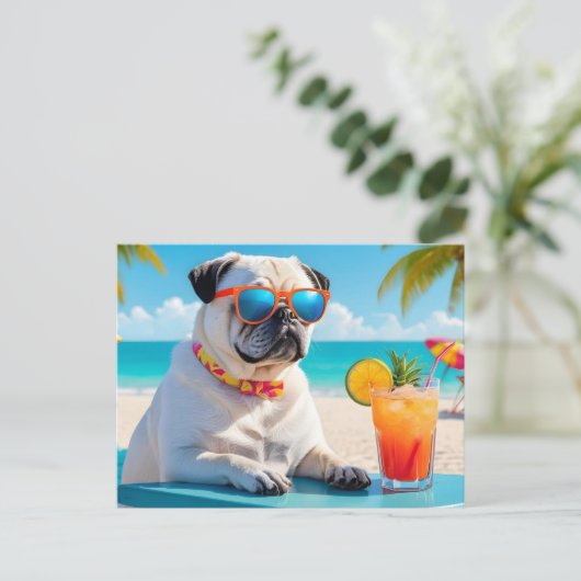 Pug in het Paradise Briefkaart (Staand voorkant)