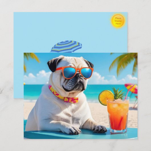 Pug in het Paradise Briefkaart (Voorkant / Achterkant)