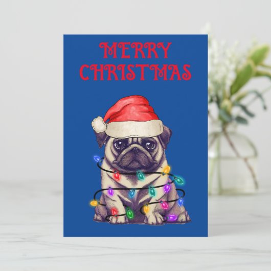 "PUG IN KERSTLICHTJES" KAART (Staand voorkant)