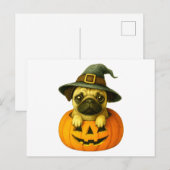Pug in pompoen feestdagenkaart (Voorkant / Achterkant)