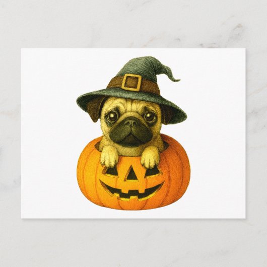 Pug in pompoen feestdagenkaart (Voorkant)