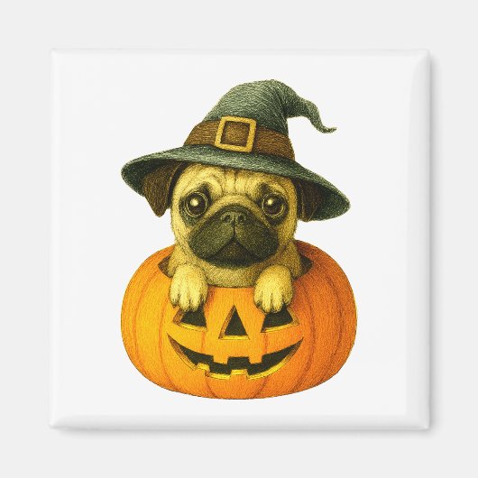 Pug in pompoen magneet (Voorkant)