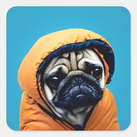 Pug in puffeljassticker vierkante sticker (Voorkant)