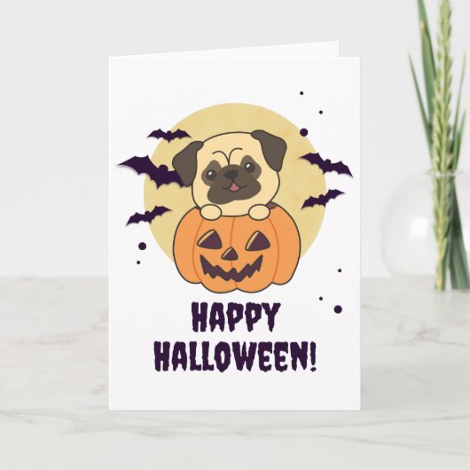Pug in Pumpkin Sweet Dogs Happy Halloween Kaart (Voorkant)