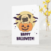 Pug in Pumpkin Sweet Dogs Happy Halloween Kaart (Gele Bloem)