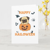 Pug in Pumpkin Sweet Dogs Happy Halloween Kaart (Gele Bloem)
