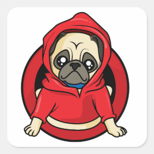 Pug in rode hoodie vierkante sticker