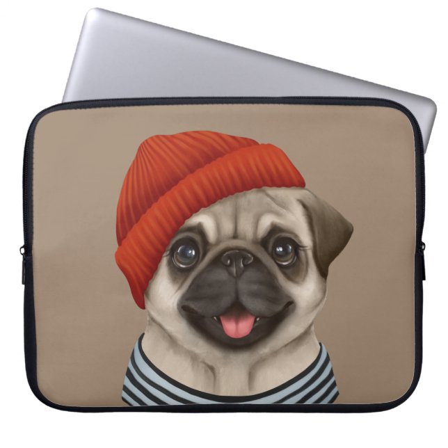 Pug in rood pet laptop sleeve (Voorkant)