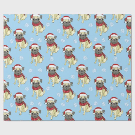Pug in Santa Hat Pattern Cadeaupapier (Vlak)